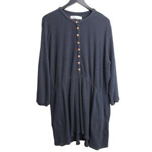 Free People Beach Blue Blossom Henley Button down Ribbed FP Dress Size Medium